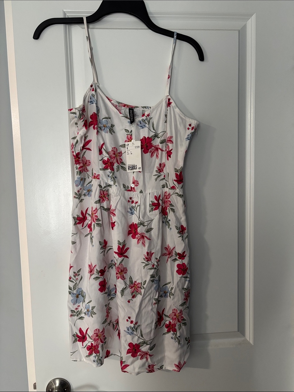 H&M White Mini Dress with Pink & Light Blue Floral‎ Print